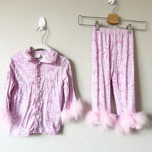 Wild Luxe Toddler Girls Coquette Pink Bow Print Feather Bamboo Pajama Set 2T